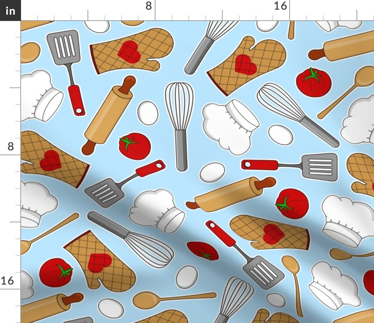 Kitchen Blue Chef Cook Cooking Love Food Baking Custom Printed Fabric by Spoonflower Various Fabrics by the Yard or Fat Quarter